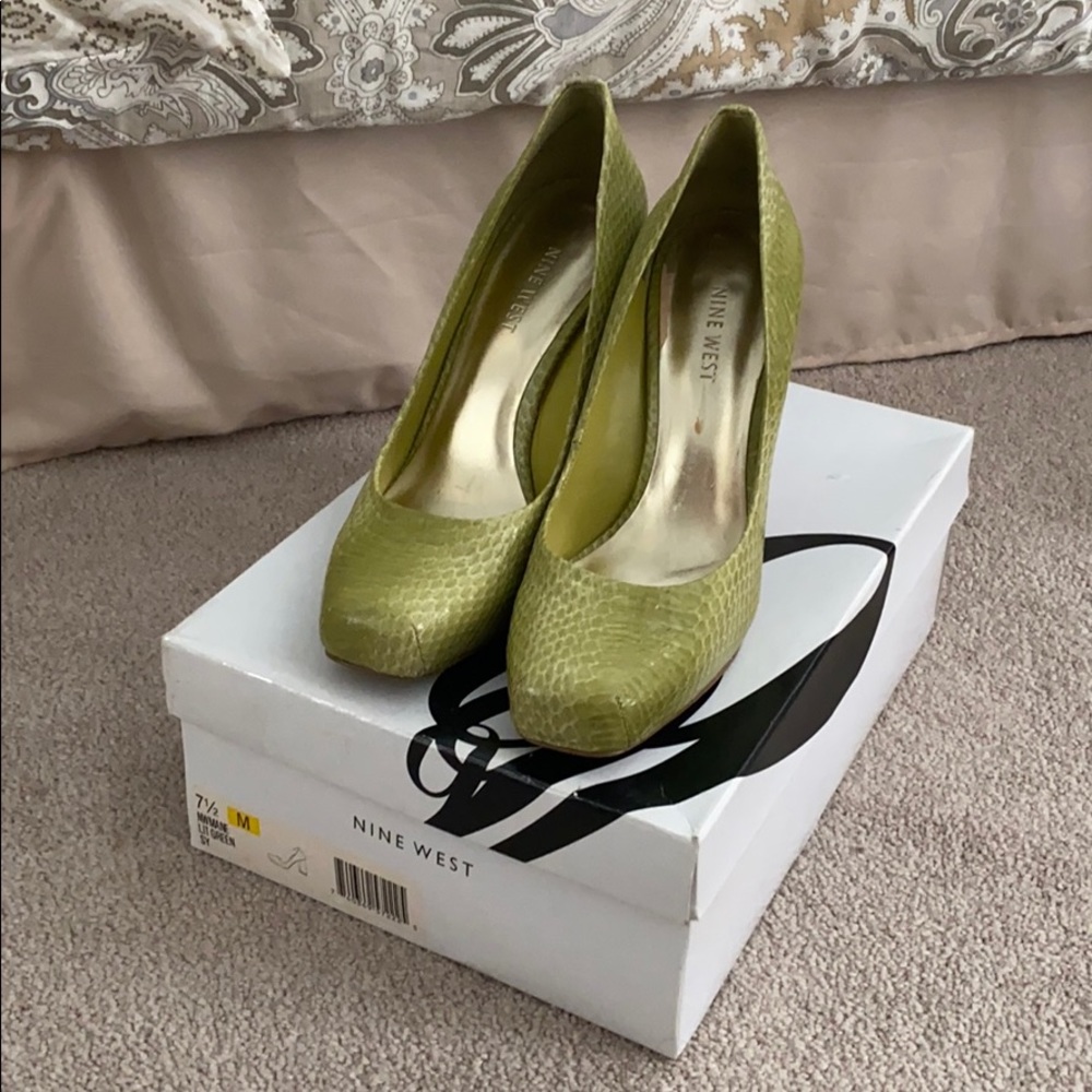 Nine West Green Patterned Block Heel